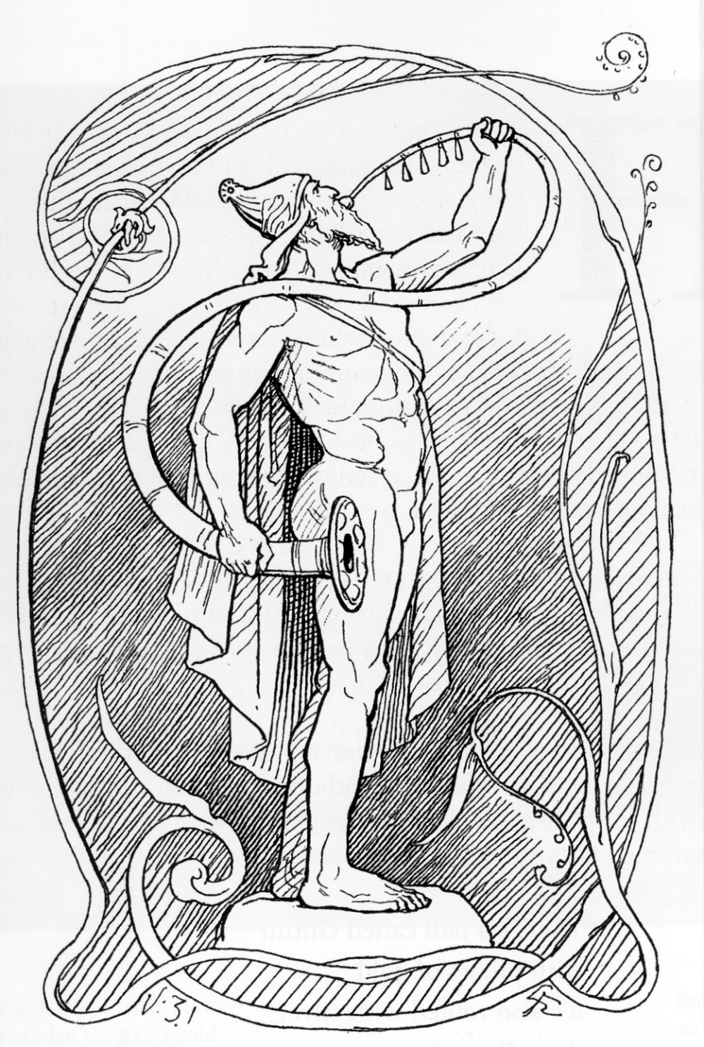 Heimdall avec le Gjallarhorn, illustration ancienne libre de droits