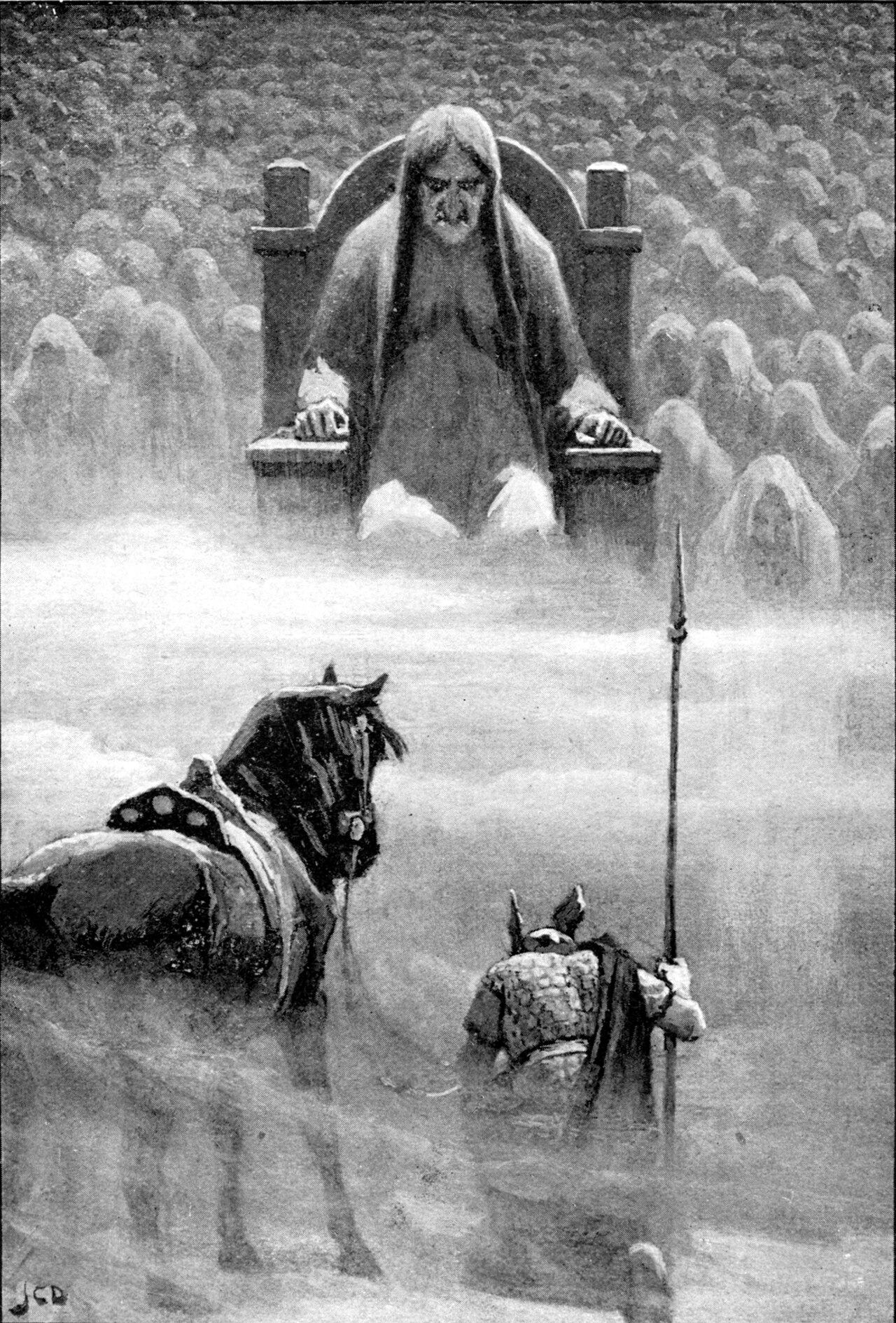 Hermod devant Hel, illustration ancienne libre de droits