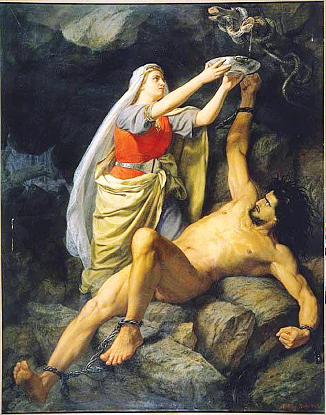 Loki et Sigyn, peinture ancienne libre de droits
