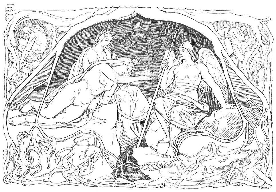 Les trois Nornes au pied d’Yggdrasil, illustration ancienne libre de droits
