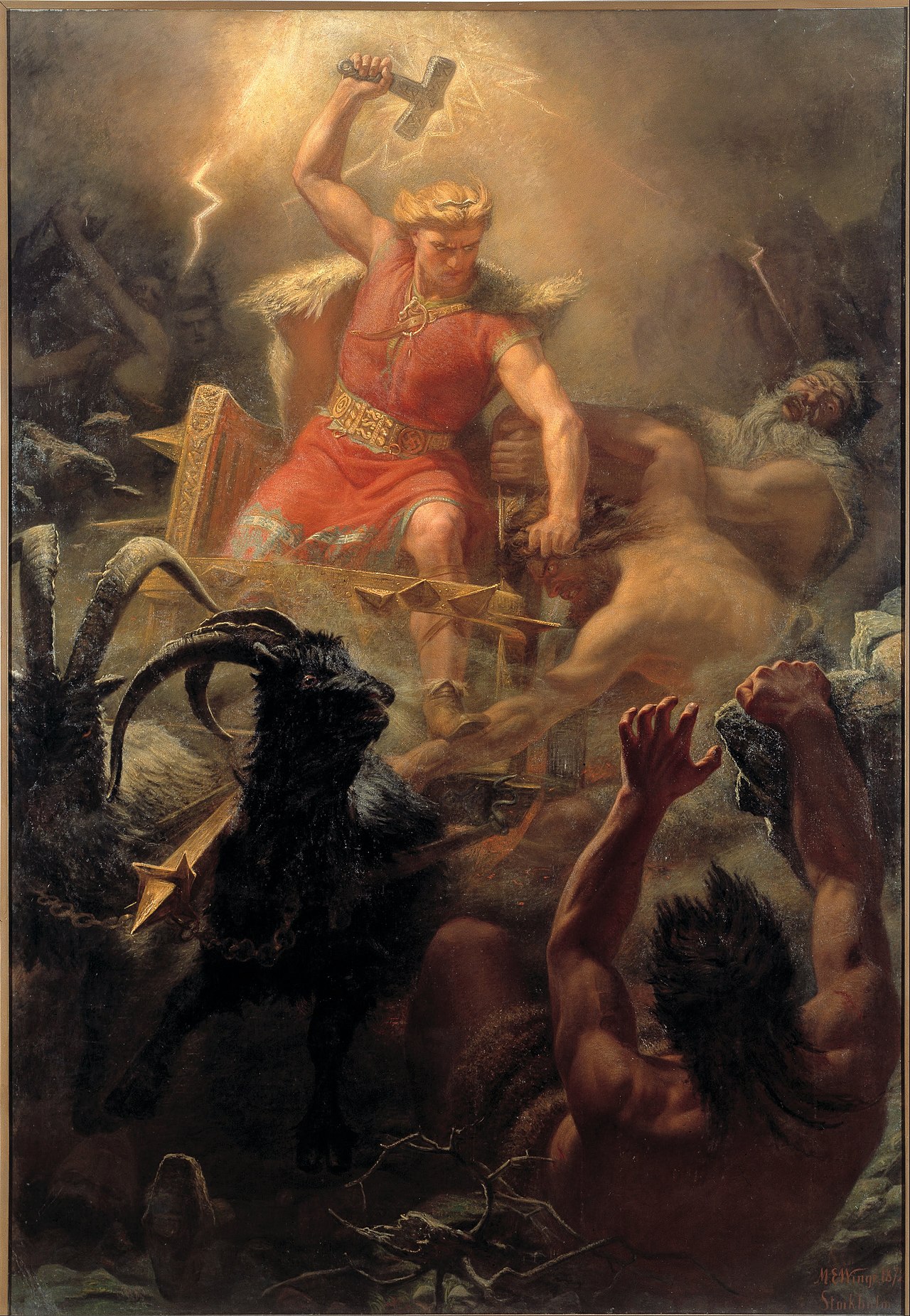 Thor combattant les géants, peinture ancienne libre de droits