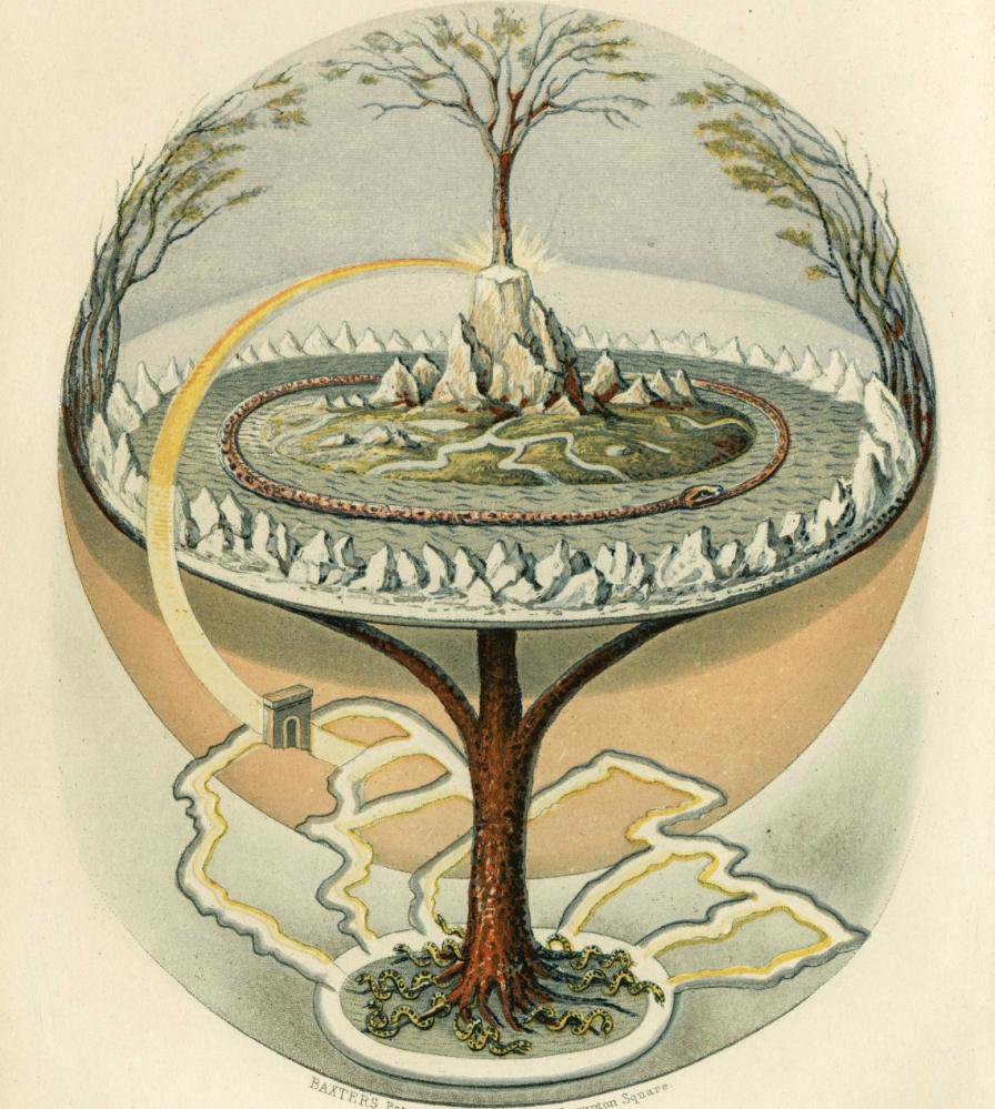 Yggdrasil, arbre cosmique nordique, image ancienne libre de droits